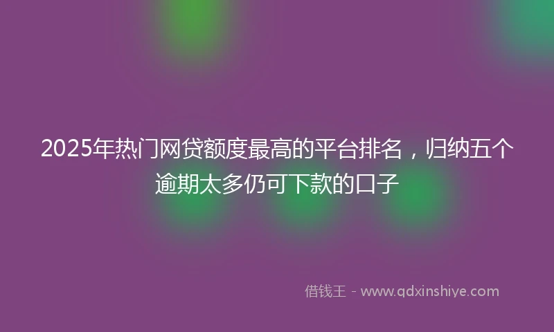 2025年热门网贷额度最高的平台排名，归纳五个逾期太多仍可下款的口子