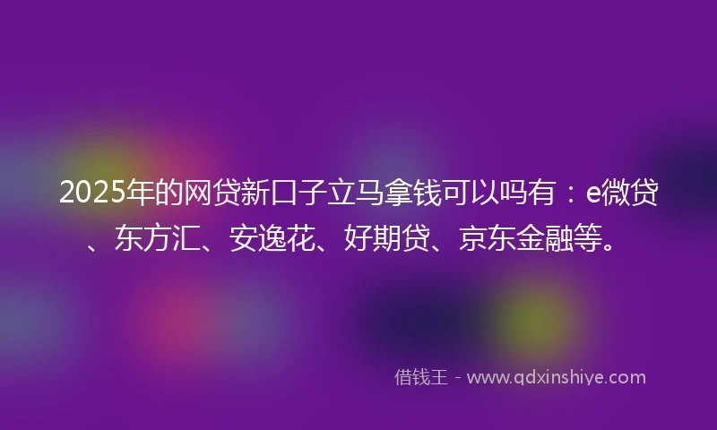 2025年的网贷新口子立马拿钱可以吗有：e微贷、东方汇、安逸花、好期贷、京东金融等。
