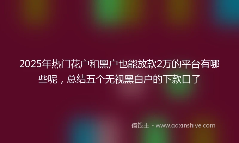 2025年热门花户和黑户也能放款2万的平台有哪些呢，总结五个无视黑白户的下款口子