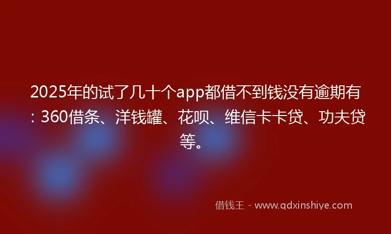 2025年的试了几十个app都借不到钱没有逾期有：360借条、洋钱罐、花呗、维信卡卡贷、功夫贷等。