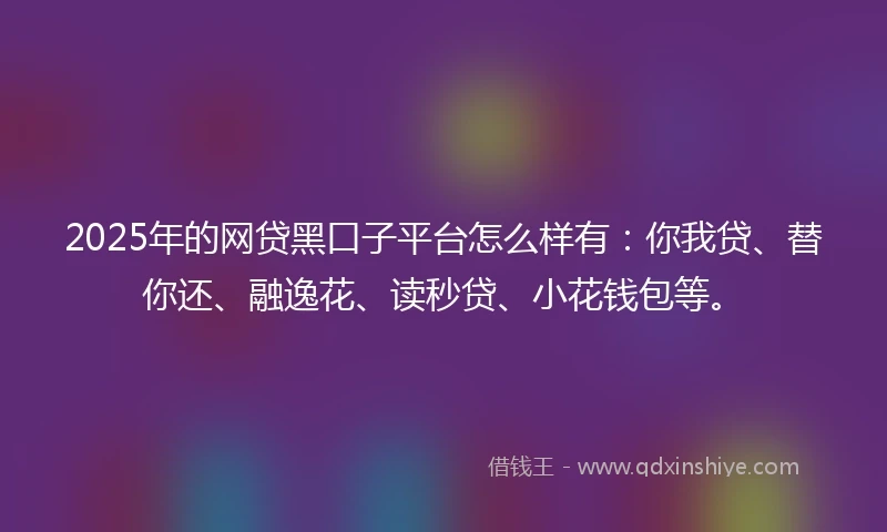 2025年的网贷黑口子平台怎么样有：你我贷、替你还、融逸花、读秒贷、小花钱包等。