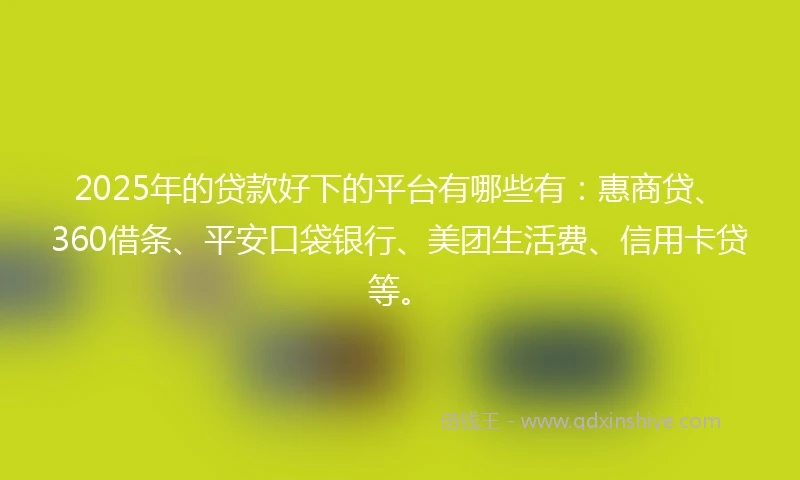 2025年的贷款好下的平台有哪些有：惠商贷、360借条、平安口袋银行、美团生活费、信用卡贷等。