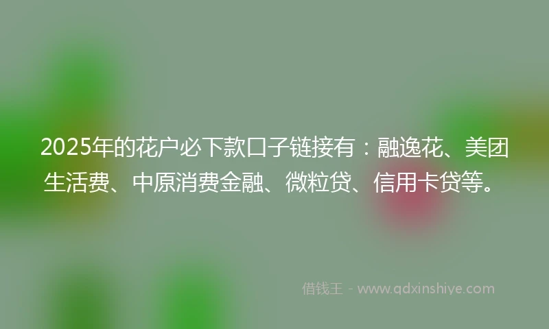 2025年的花户必下款口子链接有：融逸花、美团生活费、中原消费金融、微粒贷、信用卡贷等。