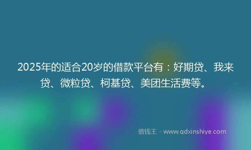 2025年的适合20岁的借款平台有：好期贷、我来贷、微粒贷、柯基贷、美团生活费等。