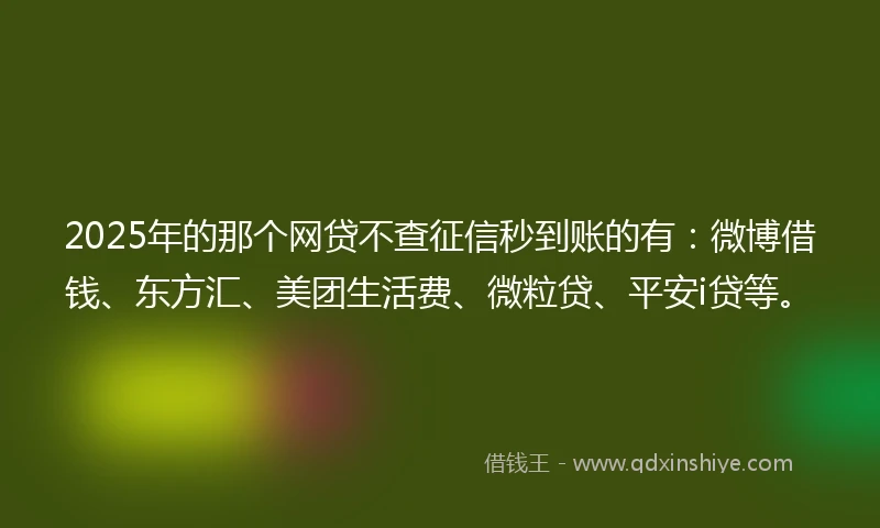 2025年的那个网贷不查征信秒到账的有：微博借钱、东方汇、美团生活费、微粒贷、平安i贷等。