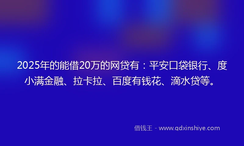 2025年的能借20万的网贷有：平安口袋银行、度小满金融、拉卡拉、百度有钱花、滴水贷等。