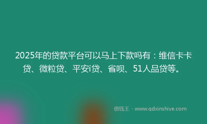 2025年的贷款平台可以马上下款吗有：维信卡卡贷、微粒贷、平安i贷、省呗、51人品贷等。