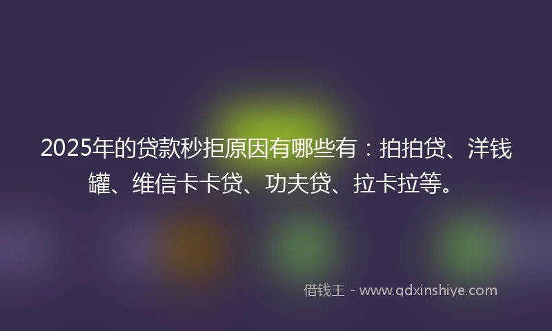 2025年的贷款秒拒原因有哪些有：拍拍贷、洋钱罐、维信卡卡贷、功夫贷、拉卡拉等。