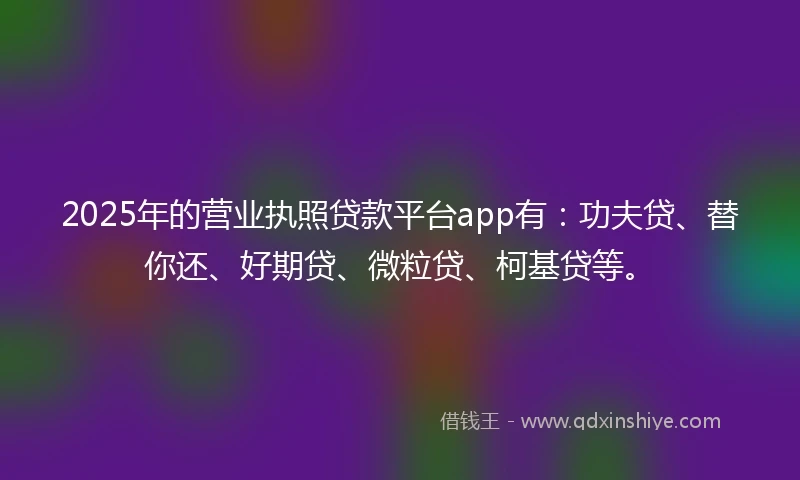 2025年的营业执照贷款平台app有：功夫贷、替你还、好期贷、微粒贷、柯基贷等。