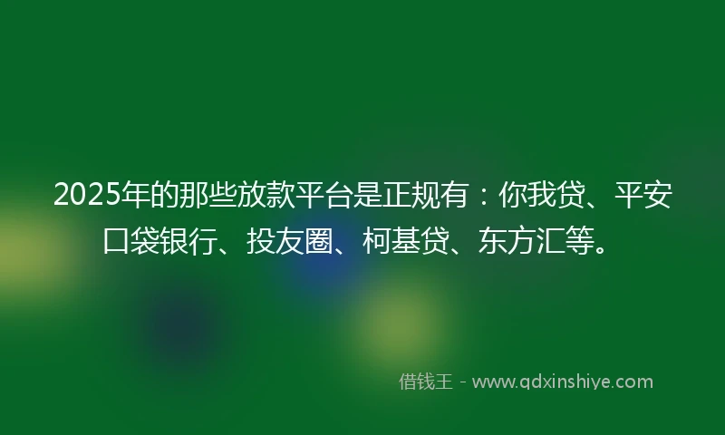 2025年的那些放款平台是正规有：你我贷、平安口袋银行、投友圈、柯基贷、东方汇等。
