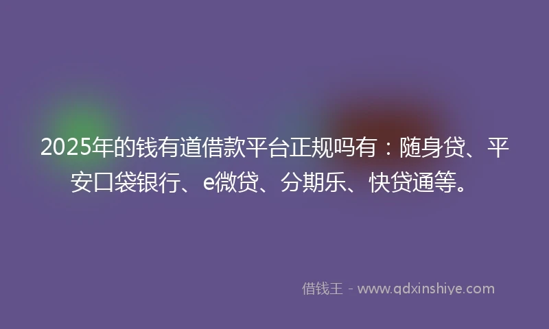 2025年的钱有道借款平台正规吗有：随身贷、平安口袋银行、e微贷、分期乐、快贷通等。