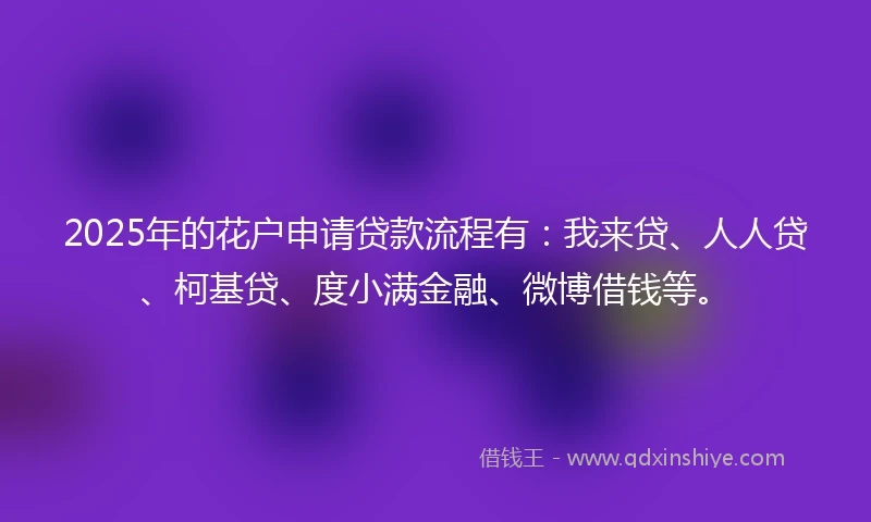 2025年的花户申请贷款流程有：我来贷、人人贷、柯基贷、度小满金融、微博借钱等。