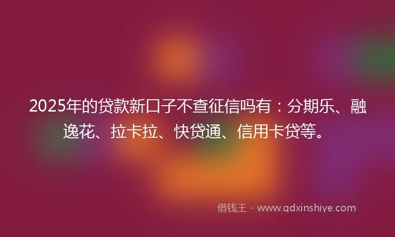 2025年的贷款新口子不查征信吗有：分期乐、融逸花、拉卡拉、快贷通、信用卡贷等。