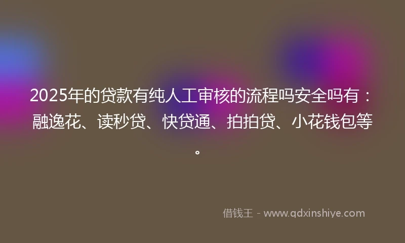 2025年的贷款有纯人工审核的流程吗安全吗有：融逸花、读秒贷、快贷通、拍拍贷、小花钱包等。