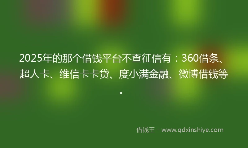 2025年的那个借钱平台不查征信有：360借条、超人卡、维信卡卡贷、度小满金融、微博借钱等。