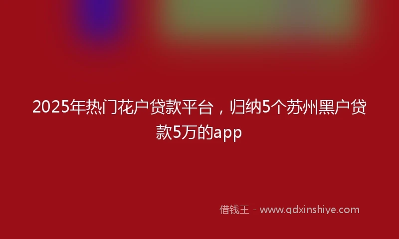 2025年热门花户贷款平台，归纳5个苏州黑户贷款5万的app