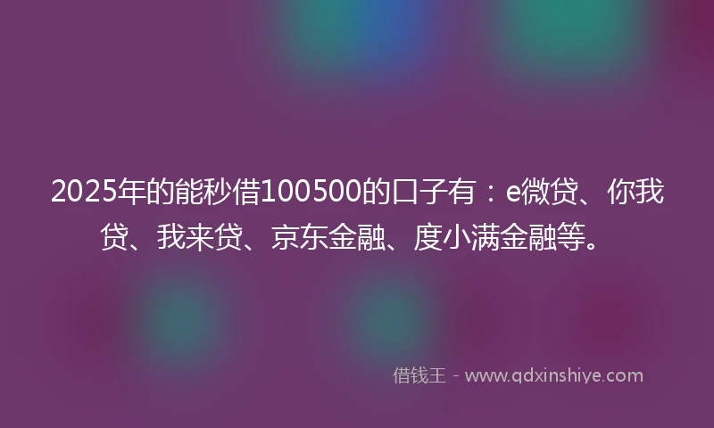 2025年的能秒借100500的口子有：e微贷、你我贷、我来贷、京东金融、度小满金融等。
