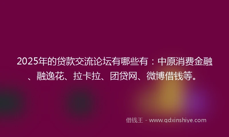 2025年的贷款交流论坛有哪些有：中原消费金融、融逸花、拉卡拉、团贷网、微博借钱等。