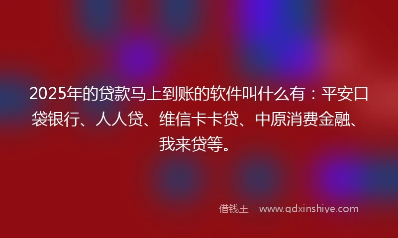 2025年的贷款马上到账的软件叫什么有：平安口袋银行、人人贷、维信卡卡贷、中原消费金融、我来贷等。