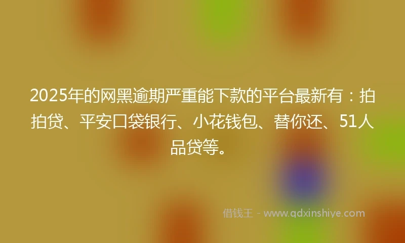 2025年的网黑逾期严重能下款的平台最新有：拍拍贷、平安口袋银行、小花钱包、替你还、51人品贷等。