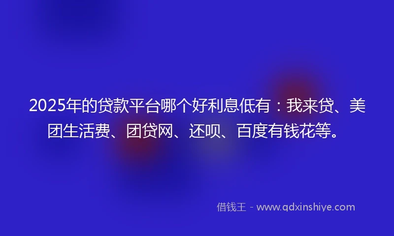 2025年的贷款平台哪个好利息低有：我来贷、美团生活费、团贷网、还呗、百度有钱花等。