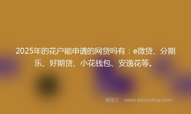 2025年的花户能申请的网贷吗有：e微贷、分期乐、好期贷、小花钱包、安逸花等。
