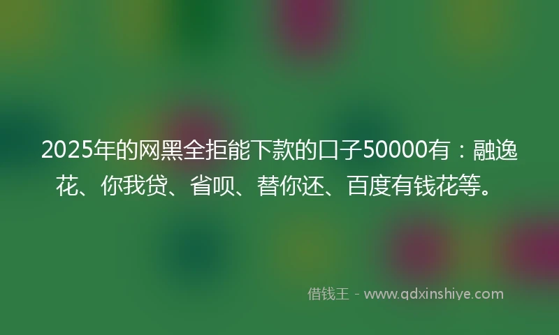 2025年的网黑全拒能下款的口子50000有：融逸花、你我贷、省呗、替你还、百度有钱花等。