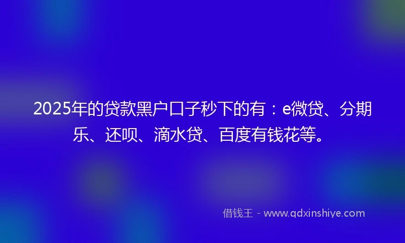 2025年的贷款黑户口子秒下的有：e微贷、分期乐、还呗、滴水贷、百度有钱花等。