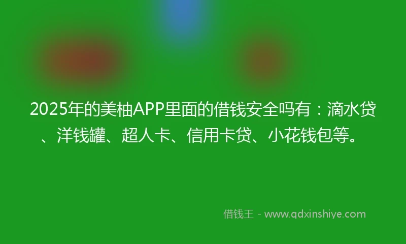 2025年的美柚APP里面的借钱安全吗有：滴水贷、洋钱罐、超人卡、信用卡贷、小花钱包等。