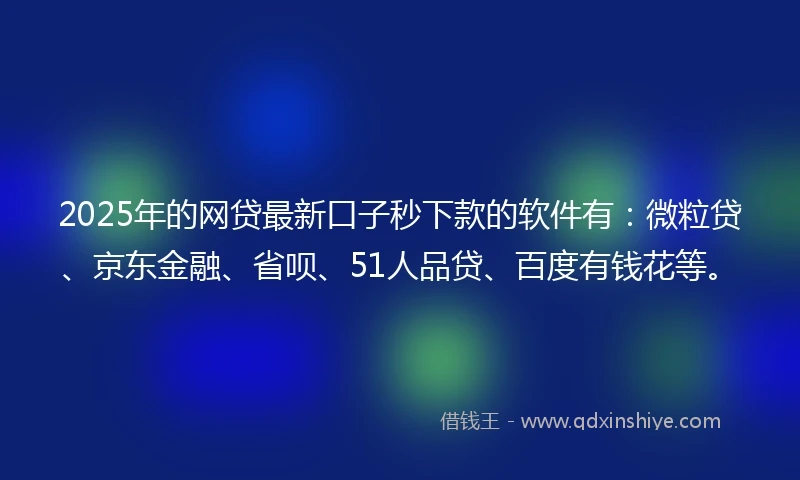 2025年的网贷最新口子秒下款的软件有：微粒贷、京东金融、省呗、51人品贷、百度有钱花等。