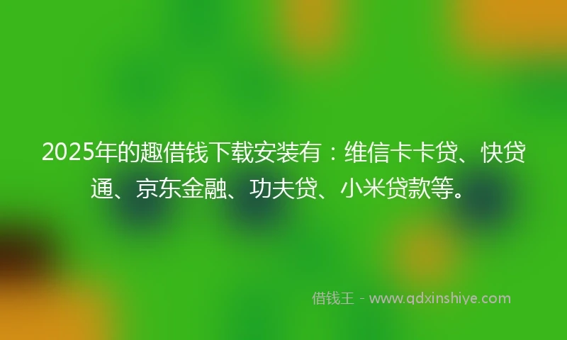 2025年的趣借钱下载安装有：维信卡卡贷、快贷通、京东金融、功夫贷、小米贷款等。
