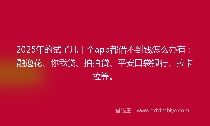 2025年的试了几十个app都借不到钱怎么办有：融逸花、你我贷、拍拍贷、平安口袋银行、拉卡拉等。