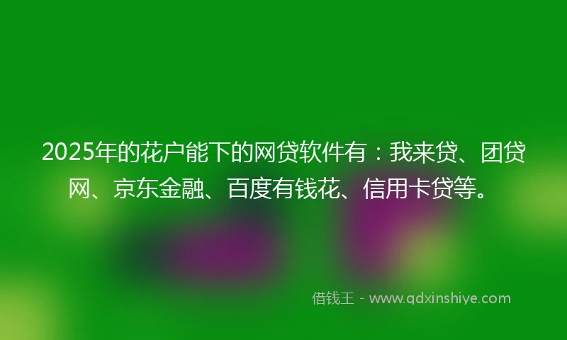 2025年的花户能下的网贷软件有：我来贷、团贷网、京东金融、百度有钱花、信用卡贷等。