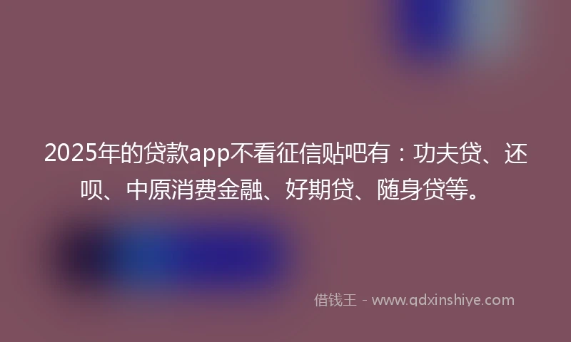 2025年的贷款app不看征信贴吧有：功夫贷、还呗、中原消费金融、好期贷、随身贷等。