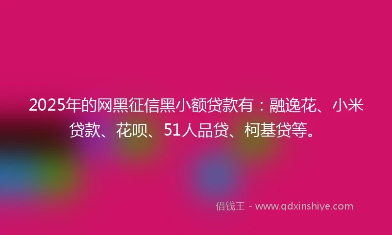 2025年的网黑征信黑小额贷款有：融逸花、小米贷款、花呗、51人品贷、柯基贷等。