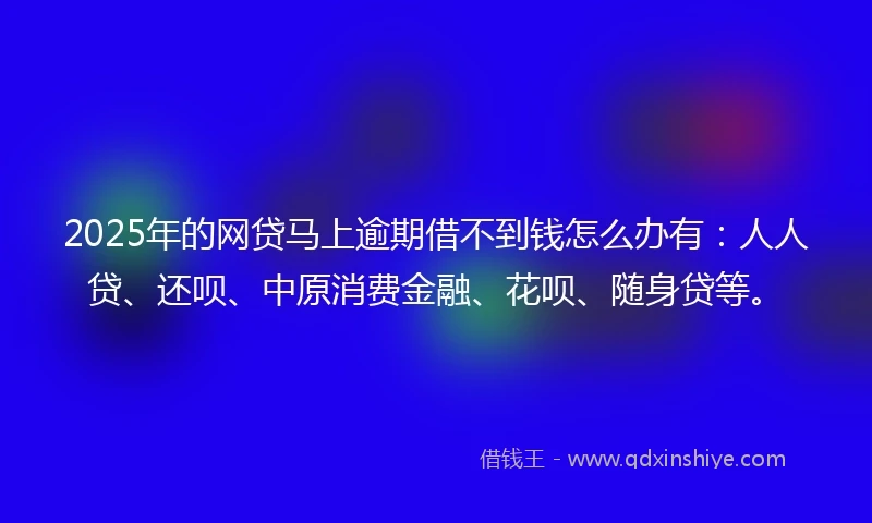 2025年的网贷马上逾期借不到钱怎么办有：人人贷、还呗、中原消费金融、花呗、随身贷等。