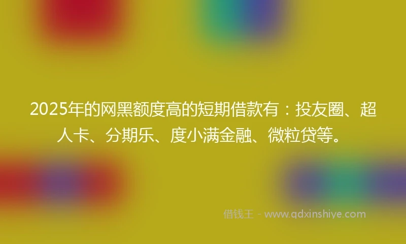 2025年的网黑额度高的短期借款有：投友圈、超人卡、分期乐、度小满金融、微粒贷等。