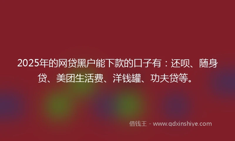 2025年的网贷黑户能下款的口子有：还呗、随身贷、美团生活费、洋钱罐、功夫贷等。