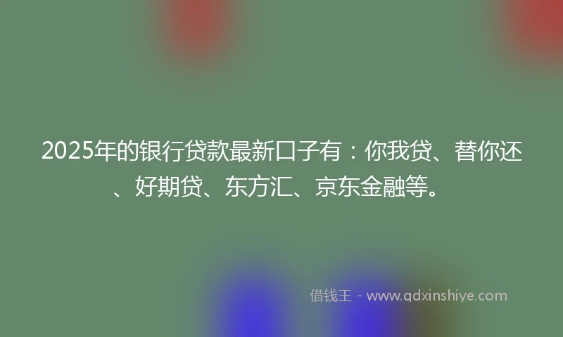 2025年的银行贷款最新口子有：你我贷、替你还、好期贷、东方汇、京东金融等。