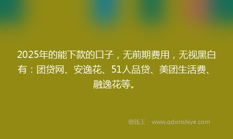 2025年的能下款的口子，无前期费用，无视黑白有：团贷网、安逸花、51人品贷、美团生活费、融逸花等。
