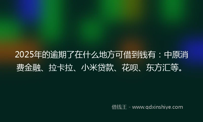 2025年的逾期了在什么地方可借到钱有：中原消费金融、拉卡拉、小米贷款、花呗、东方汇等。