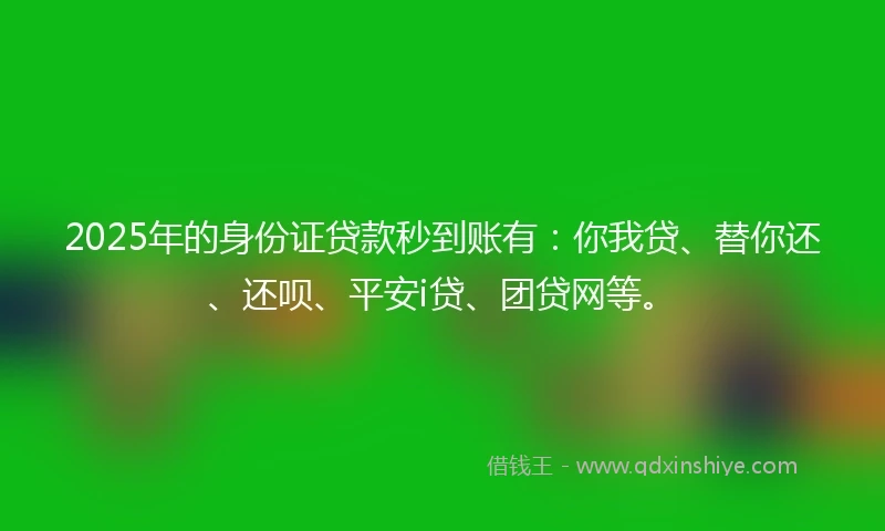 2025年的身份证贷款秒到账有：你我贷、替你还、还呗、平安i贷、团贷网等。