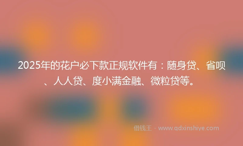 2025年的花户必下款正规软件有：随身贷、省呗、人人贷、度小满金融、微粒贷等。