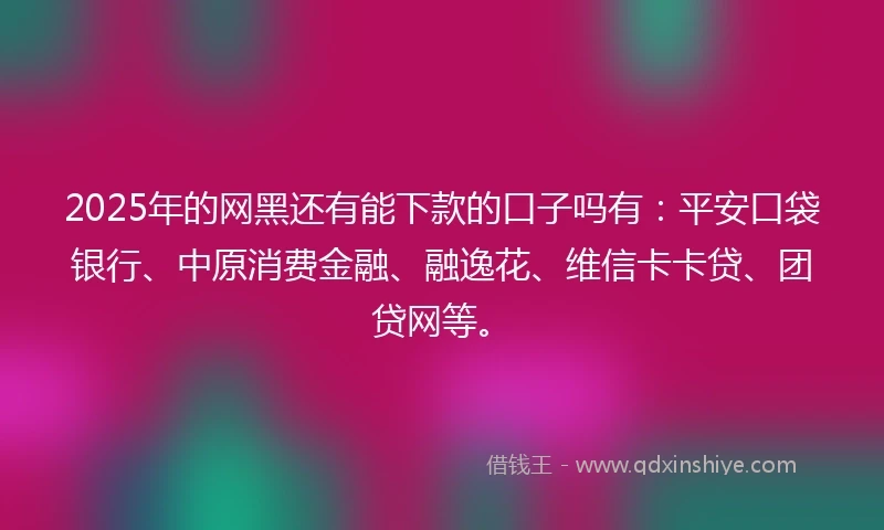 2025年的网黑还有能下款的口子吗有：平安口袋银行、中原消费金融、融逸花、维信卡卡贷、团贷网等。