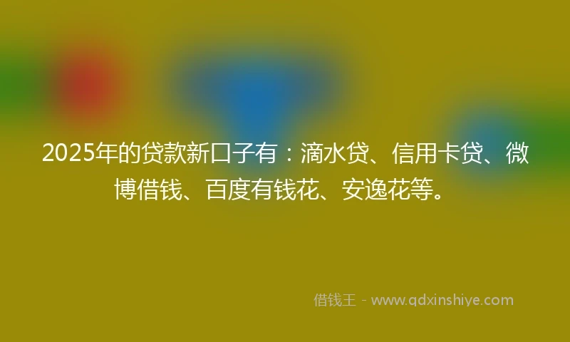 2025年的贷款新口子有：滴水贷、信用卡贷、微博借钱、百度有钱花、安逸花等。