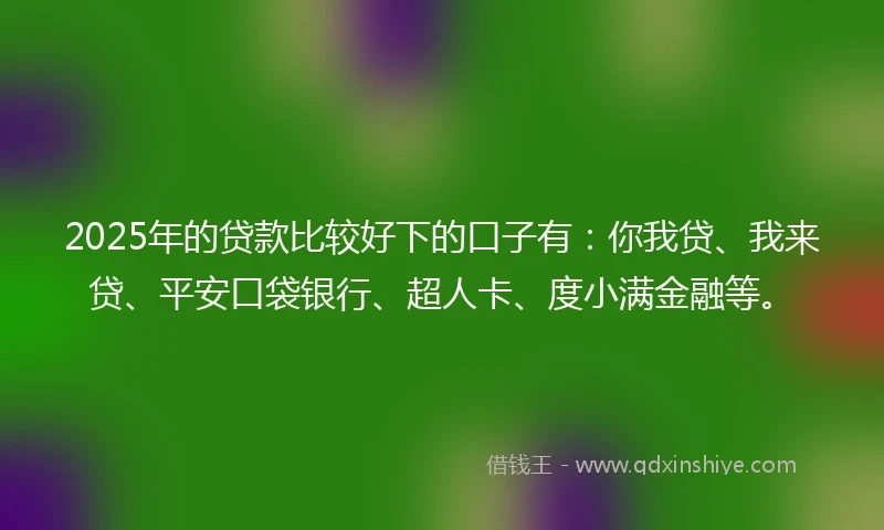 2025年的贷款比较好下的口子有：你我贷、我来贷、平安口袋银行、超人卡、度小满金融等。