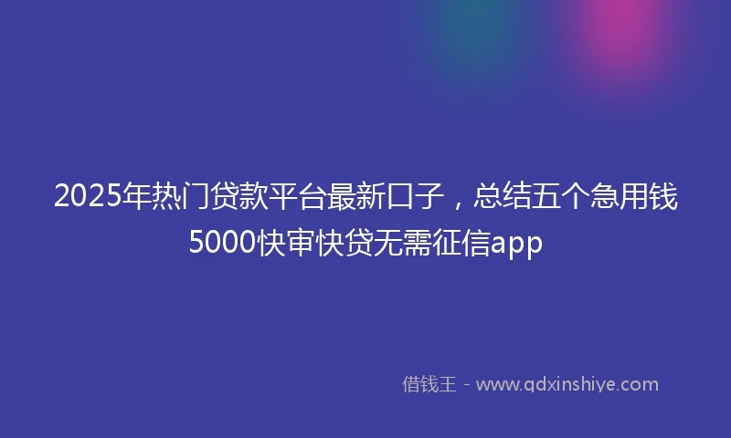 2025年热门贷款平台最新口子，总结五个急用钱5000快审快贷无需征信app