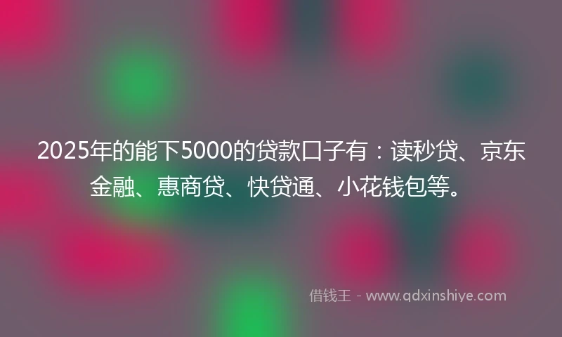 2025年的能下5000的贷款口子有：读秒贷、京东金融、惠商贷、快贷通、小花钱包等。