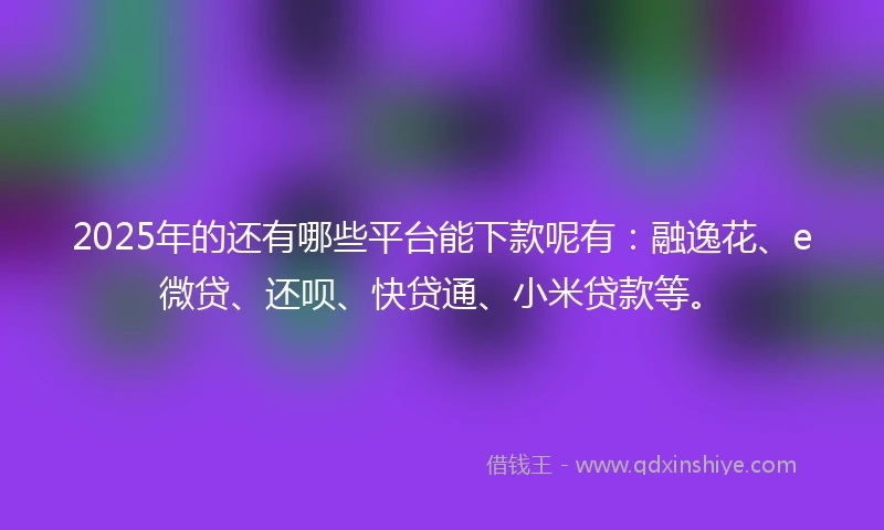 2025年的还有哪些平台能下款呢有：融逸花、e微贷、还呗、快贷通、小米贷款等。