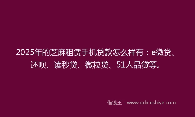2025年的芝麻租赁手机贷款怎么样有：e微贷、还呗、读秒贷、微粒贷、51人品贷等。